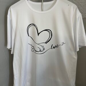 White T-Shirt With Heart, Paw, Hand and Love XXL